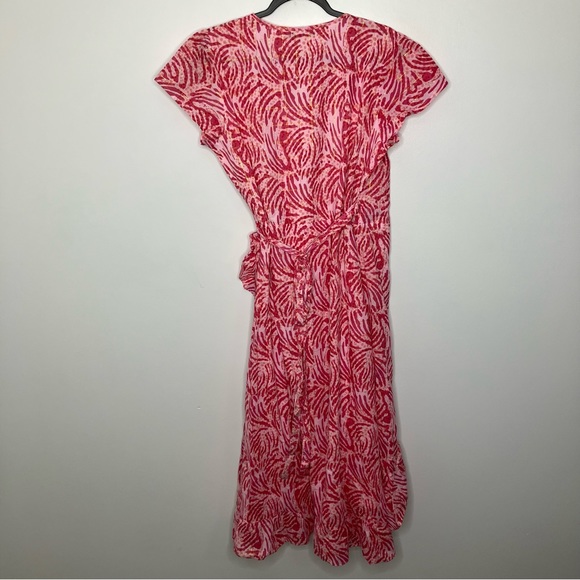 NWT LA PLAGE Wrap Dress Pink Gold Metallic Medium - Picture 2 of 5